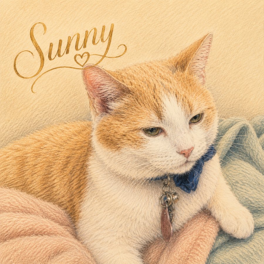 Sunny, an orange-and-white cat
